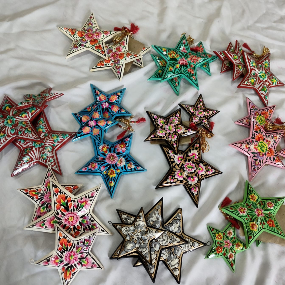 Handcrafted Christmas Star Hanging – Red & Gold