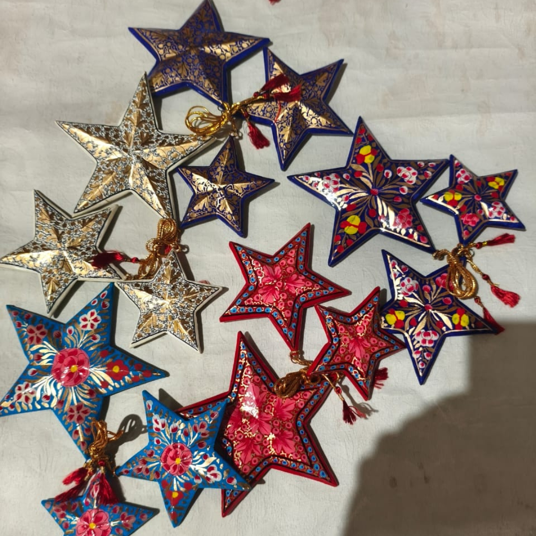 Handcrafted Christmas Star Hanging – Red & Gold