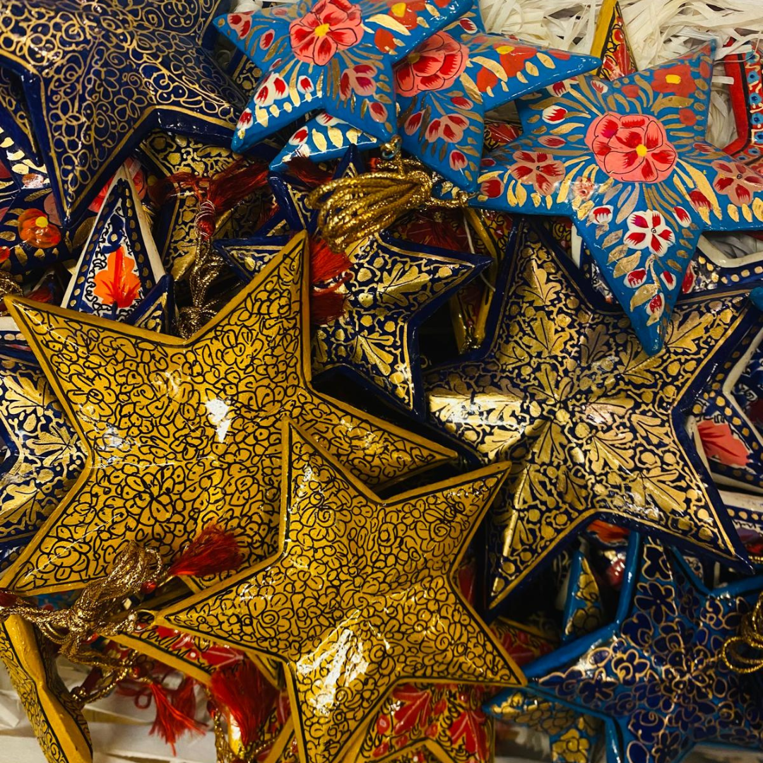 Handcrafted Christmas Star Hanging – Red & Gold