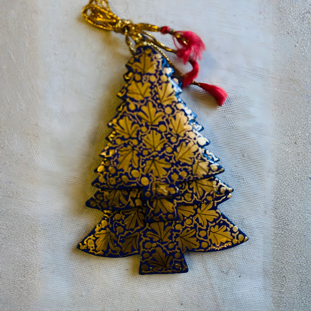 Handcrafted Christmas Tree Hanging – Blue & Gold