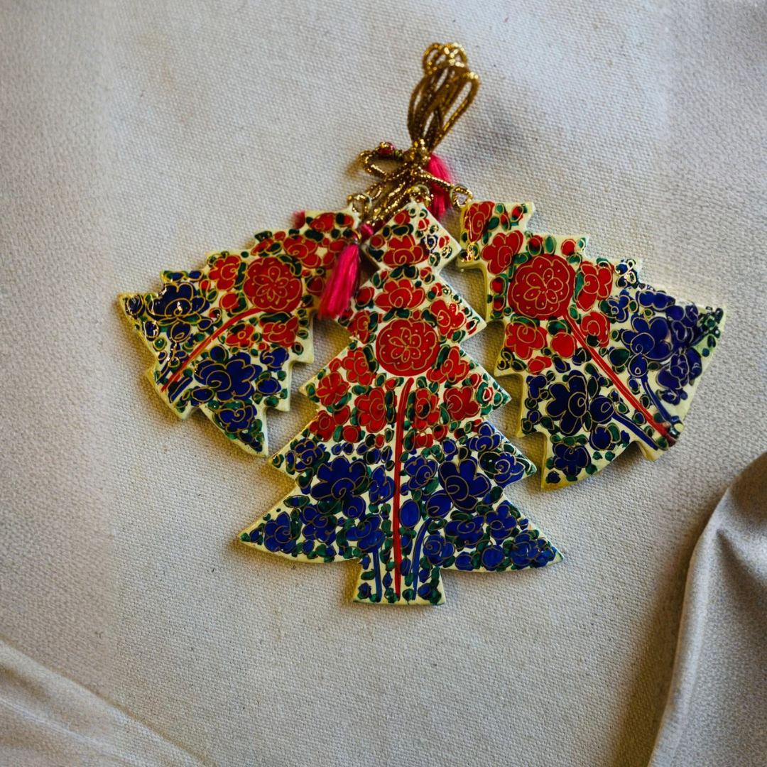 Handcrafted Christmas Tree Hanging – Multicolour Floral Design