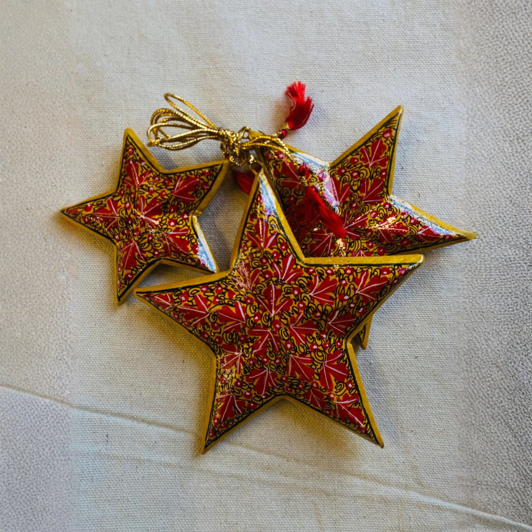 Handcrafted Christmas Star Hanging – Red & Gold
