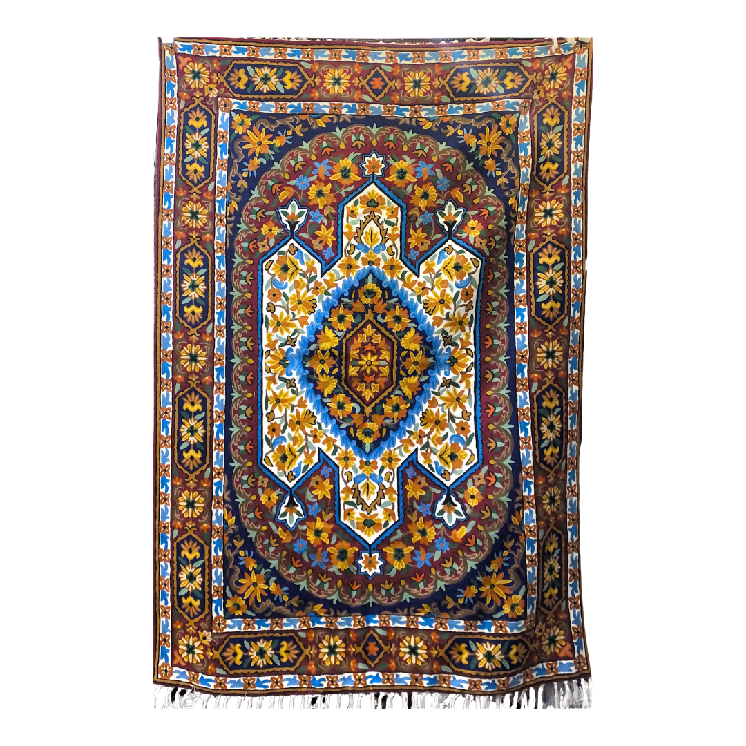 Handmade Kashmiri Chain Stitch Rug – Traditional Tarakmaal Design