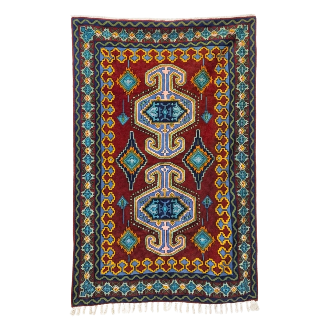 Handmade Kashmiri Chain Stitch Rug – Lader Kilim Geometric Design (6x4 ft)