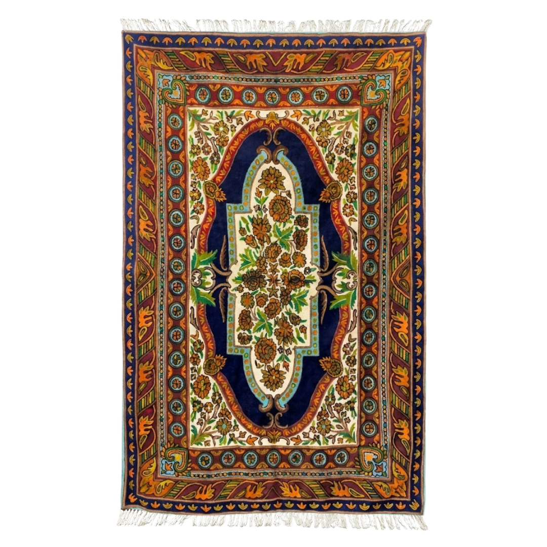 Handmade Kashmiri Chain Stitch Rug – Geometric Kilim Design (6x4 ft)