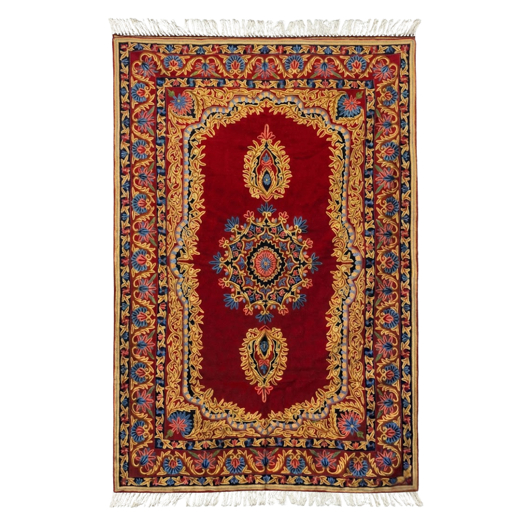 Handmade Kashmiri Chain Stitch Rug – Kilim Design (6x4 ft)
