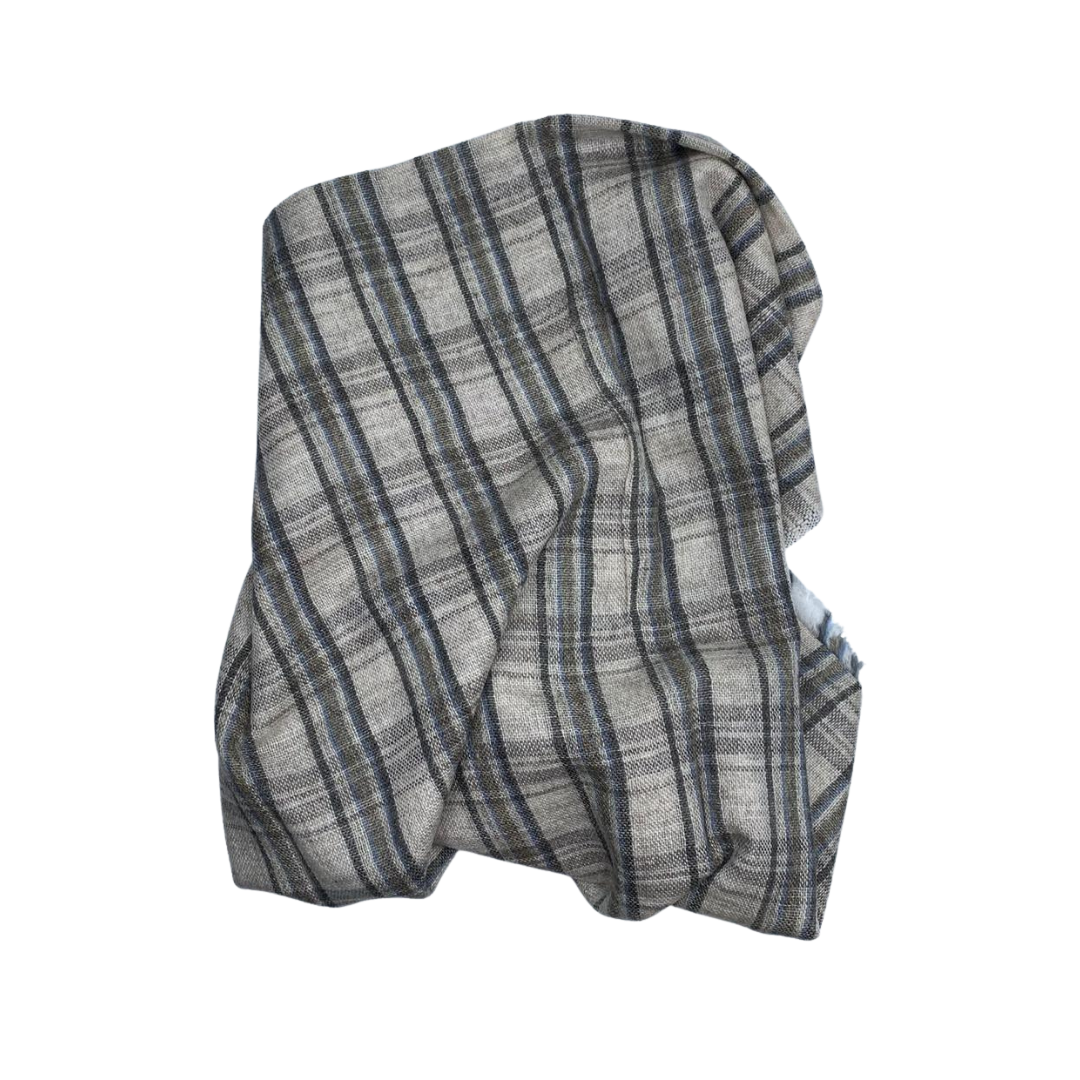 Pure Yak Wool Scarf – Soft Grey Plaid Himalayan Wrap